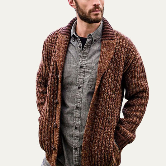 Gilet en maille côtelée à col châle pour homme