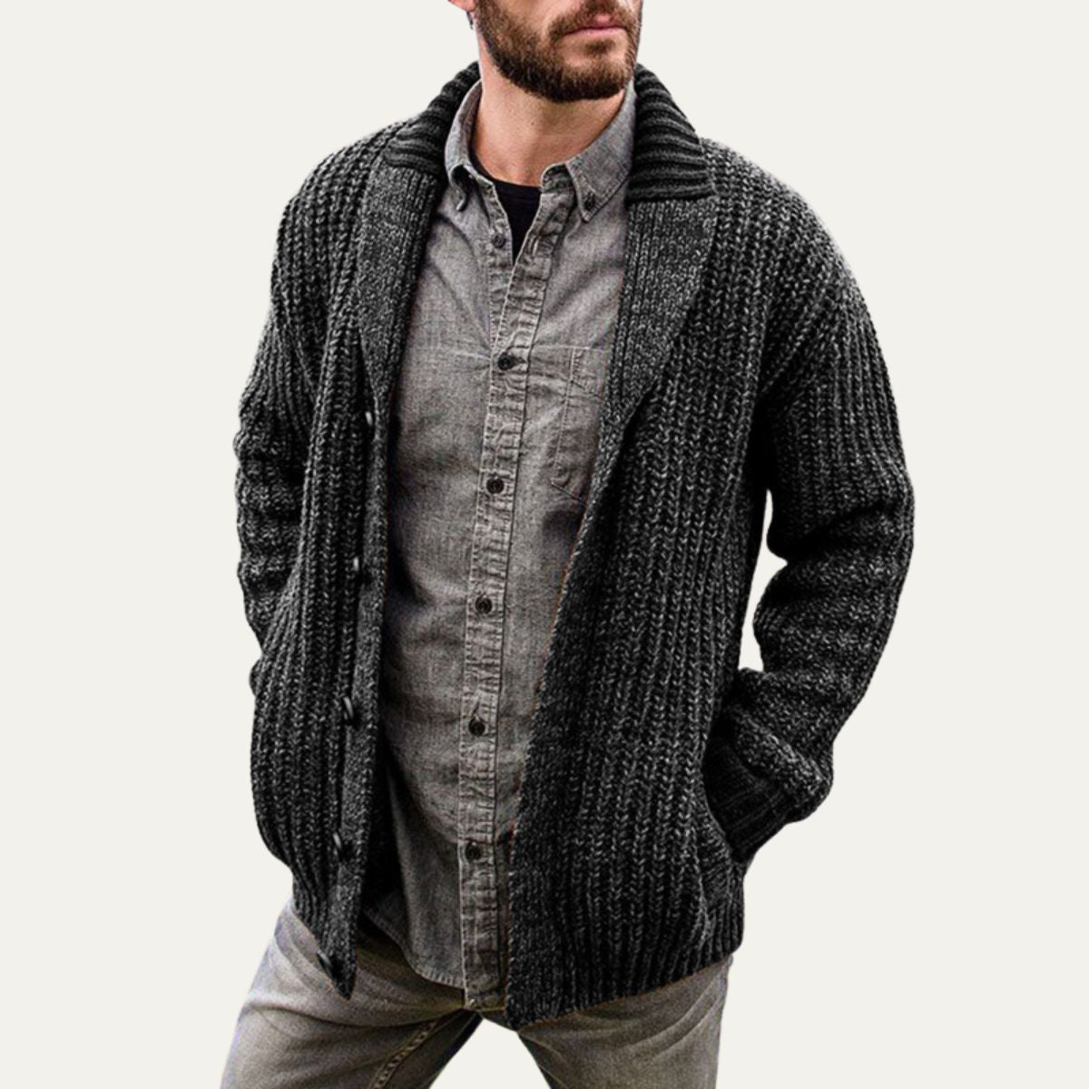 Gilet en maille côtelée à col châle pour homme