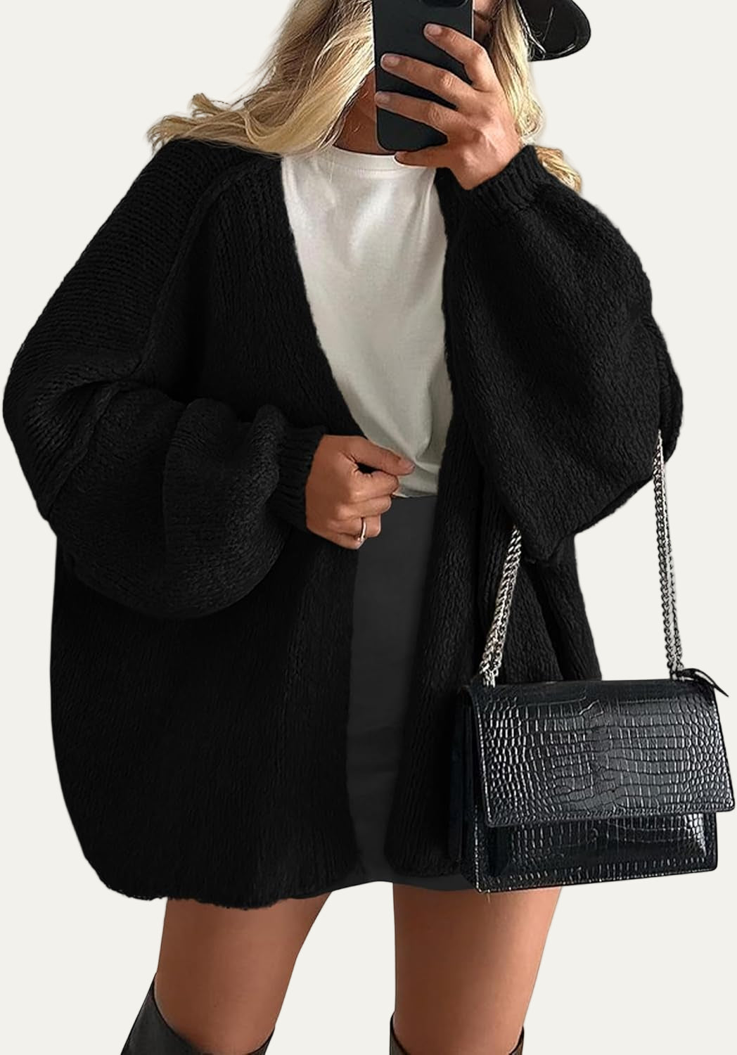 Gilet en maille épaisse à manches ballon pour femme