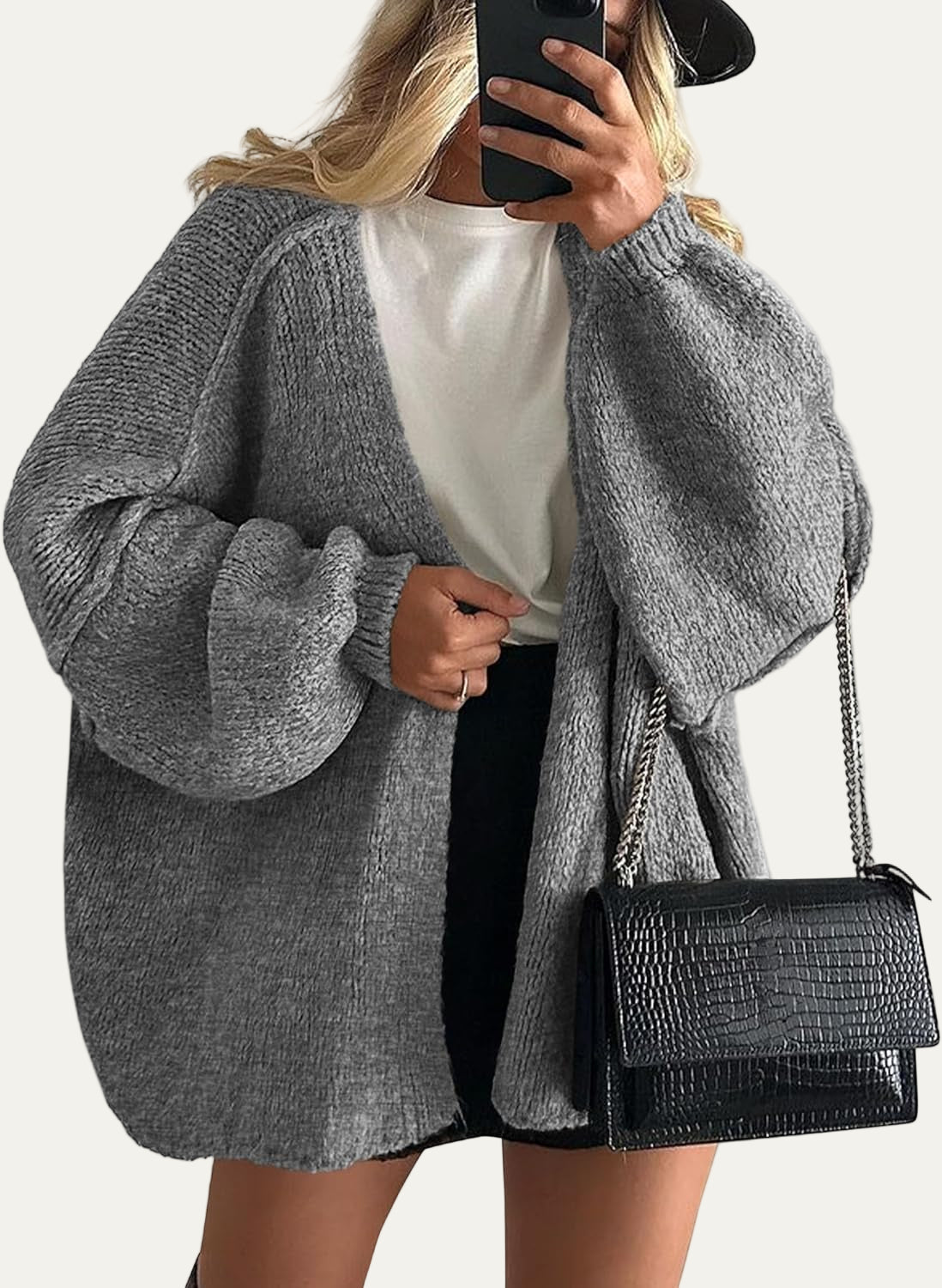 Gilet en maille épaisse à manches ballon pour femme