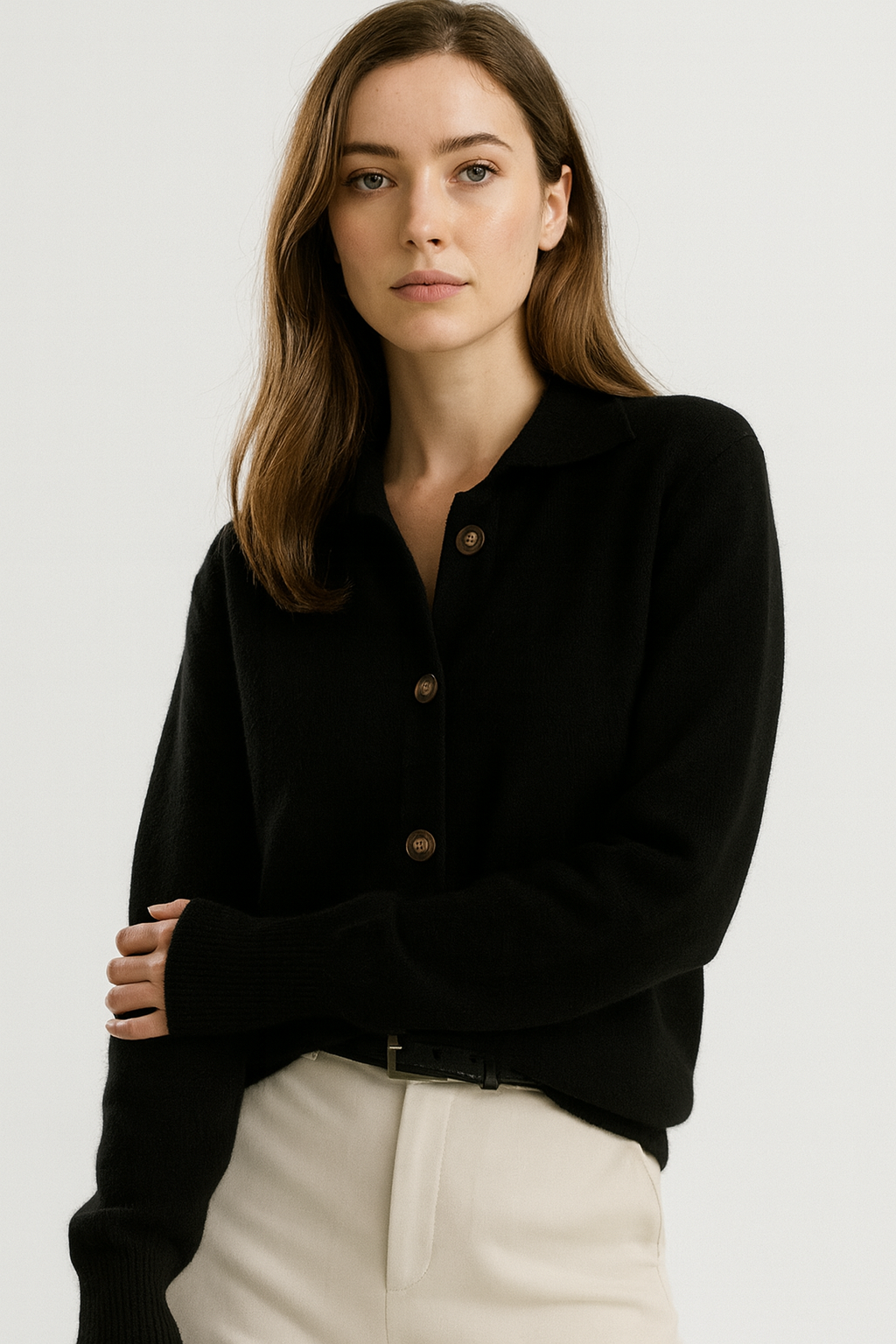Gilet en maille polie à col pour femme