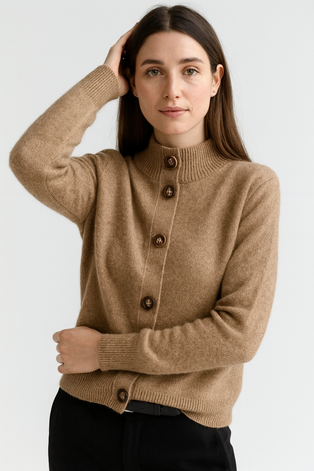 Gilet en maille polie à col pour femme
