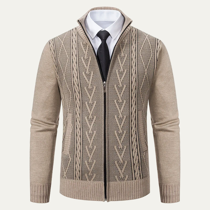 Gilet en maille texturée zippé pour homme avec col montant