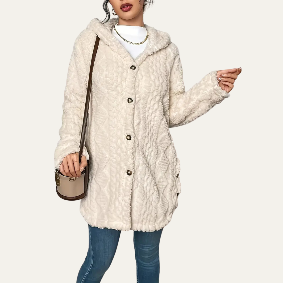 Gilet long à capuche texturé pour femme