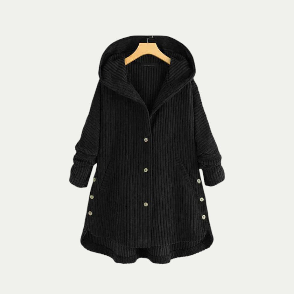 Gilet long côtelé à capuche pour femme
