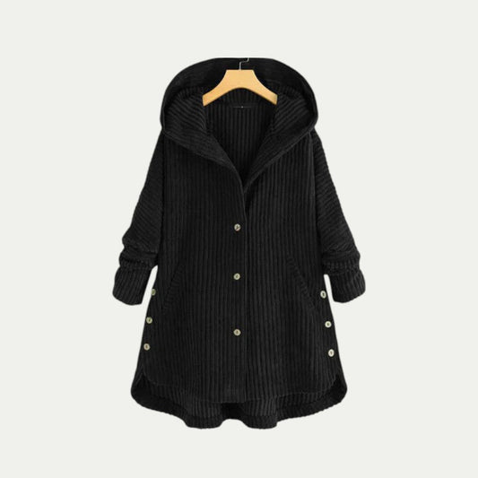 Gilet long côtelé à capuche pour femme