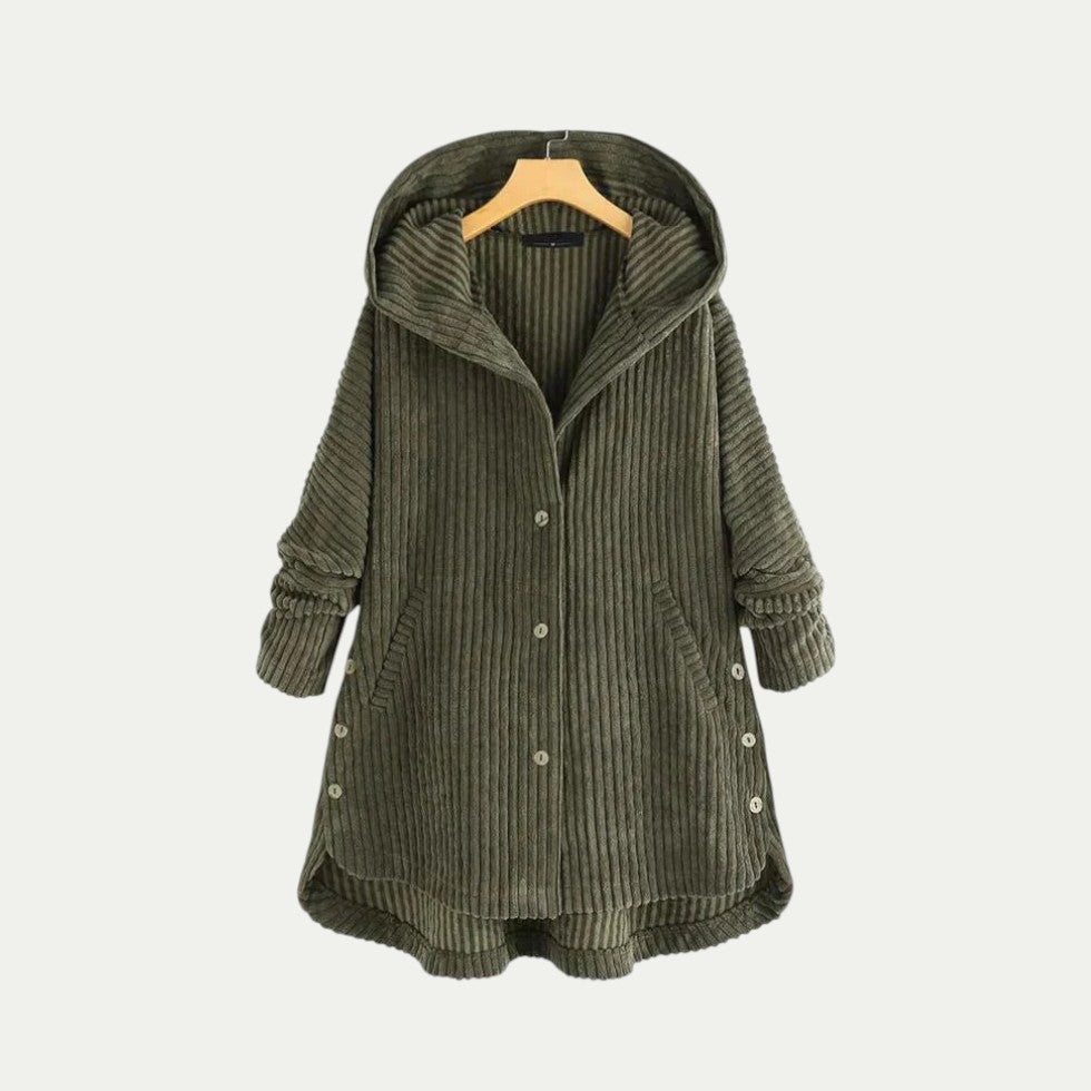 Gilet long côtelé à capuche pour femme
