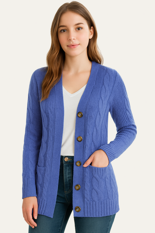 Gilet long en maille torsadée pour femme