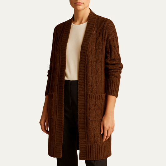 Gilet long en maille torsadée pour femme