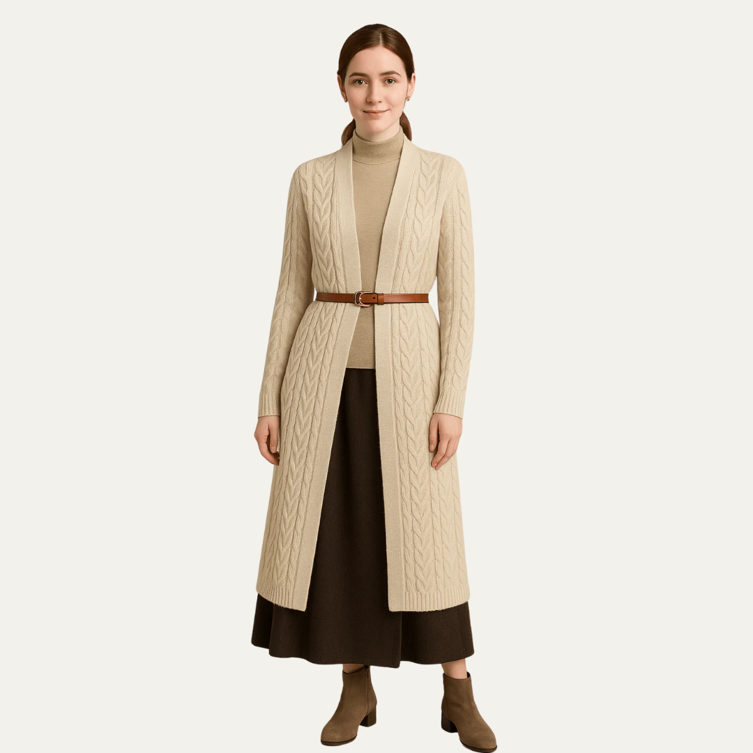 Gilet long en maille torsadée pour femme