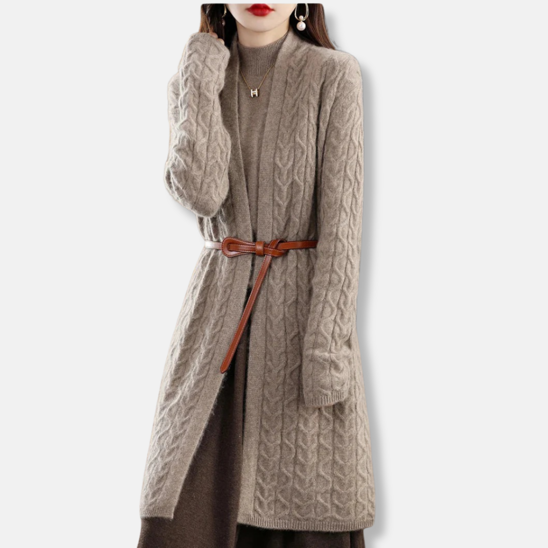 Gilet long en maille torsadée pour femme