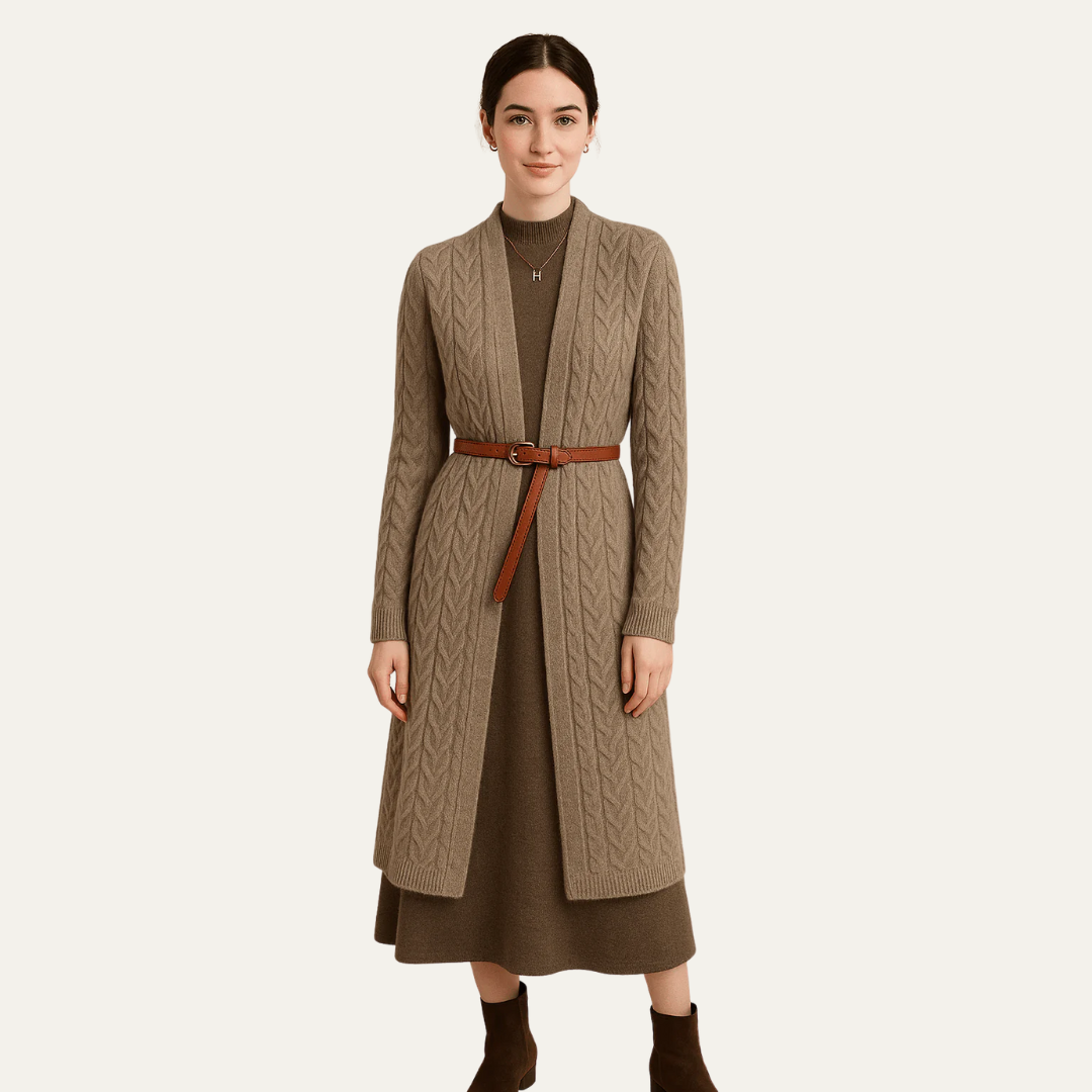 Gilet long en maille torsadée pour femme