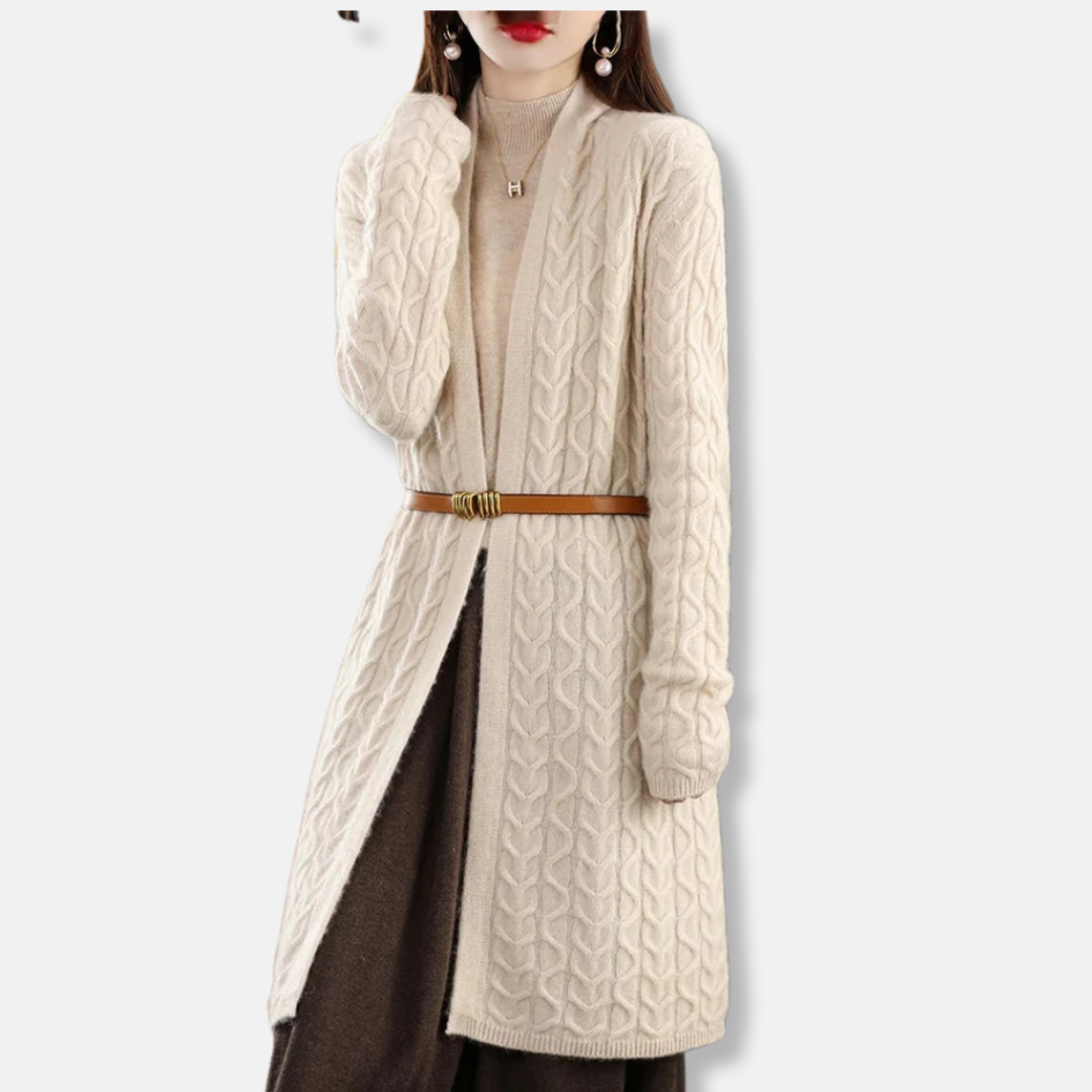 Gilet long en maille torsadée pour femme