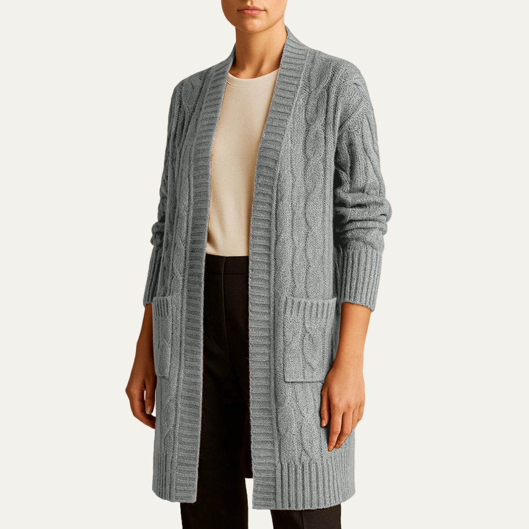 Gilet long en maille torsadée pour femme