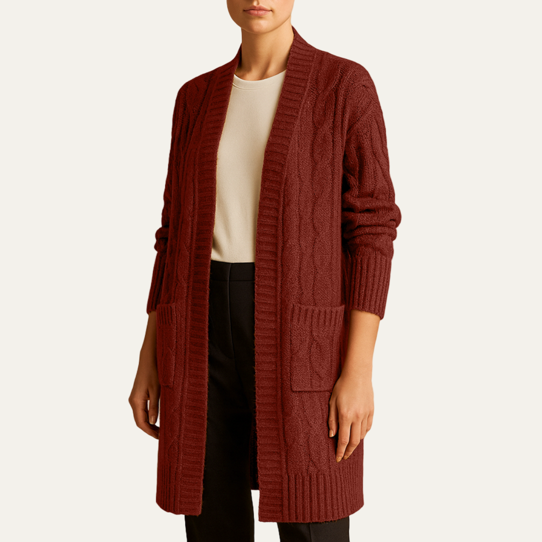 Gilet long en maille torsadée pour femme