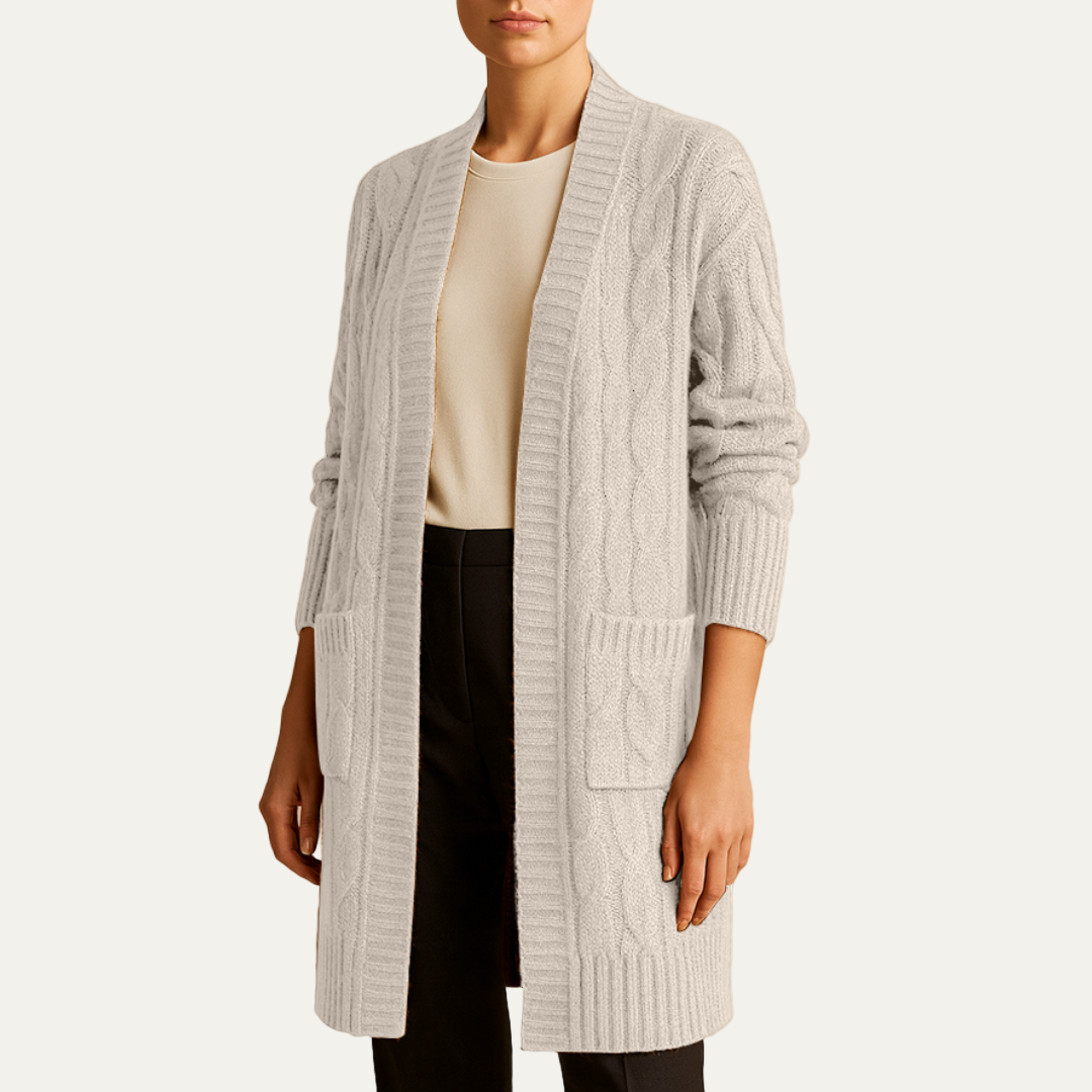 Gilet long en maille torsadée pour femme