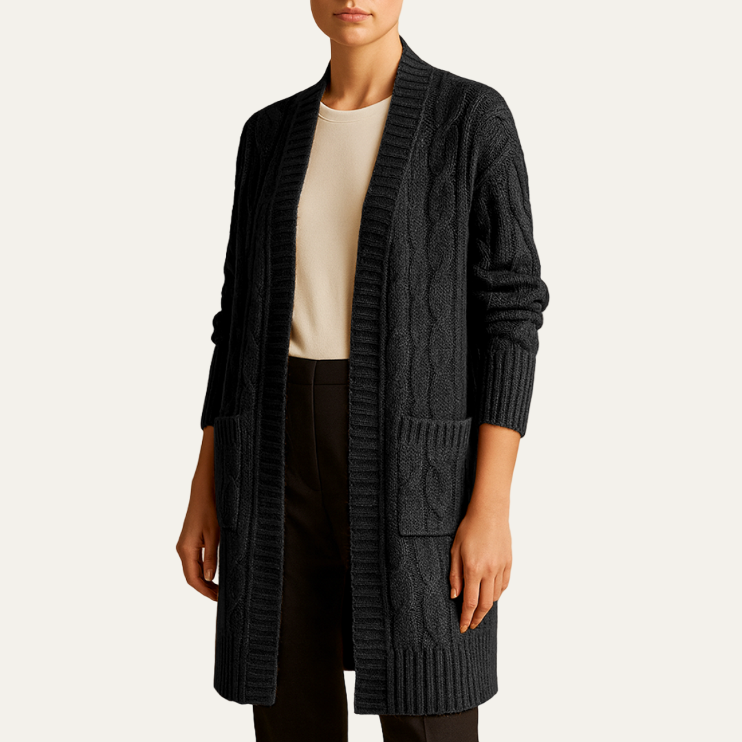 Gilet long en maille torsadée pour femme