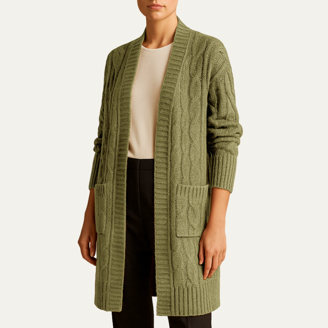 Gilet long en maille torsadée pour femme