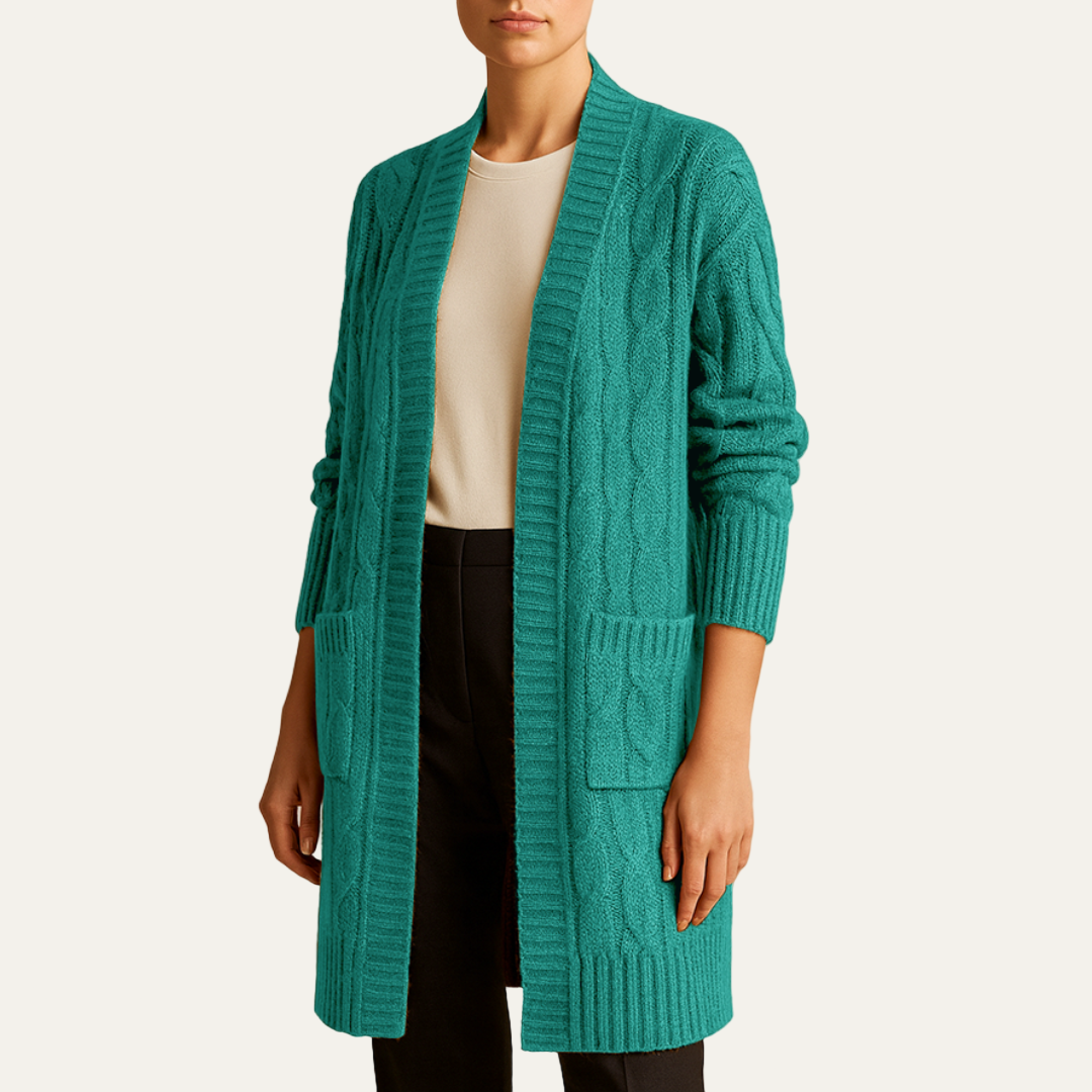Gilet long en maille torsadée pour femme