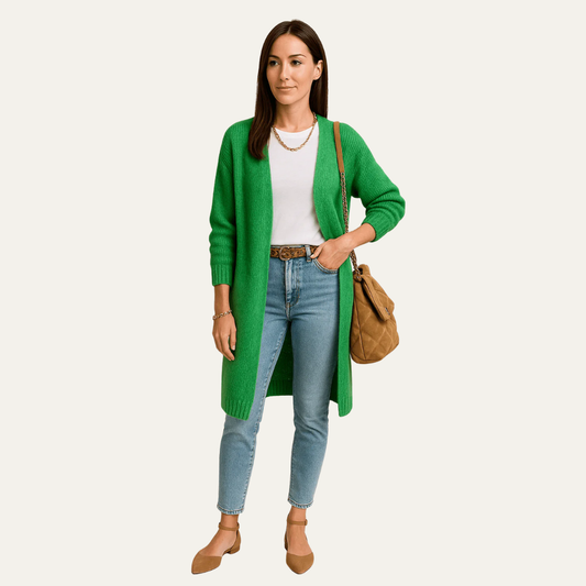 Gilet long ouvert duveteux pour femme