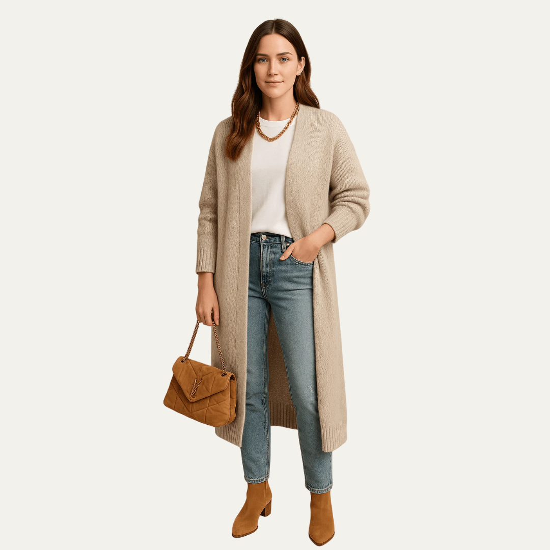 Gilet long ouvert duveteux pour femme