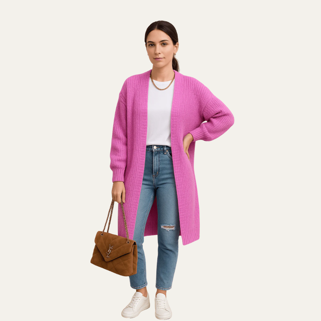Gilet long ouvert duveteux pour femme