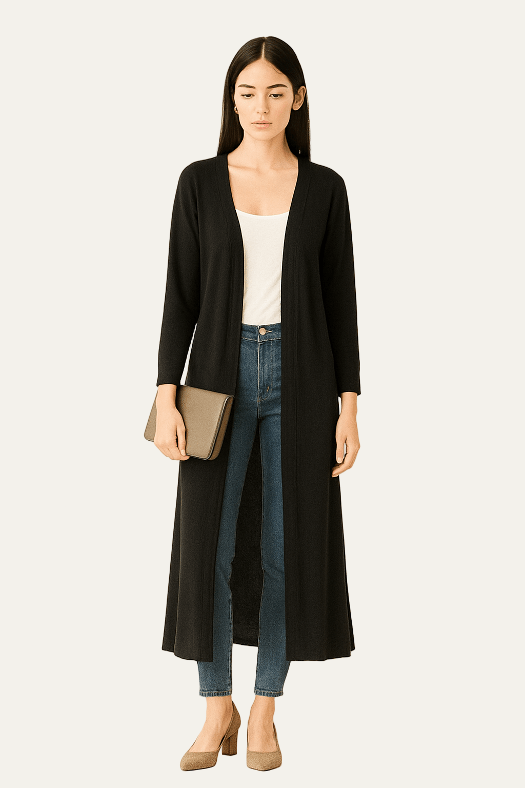 Gilet long ouvert pour femme