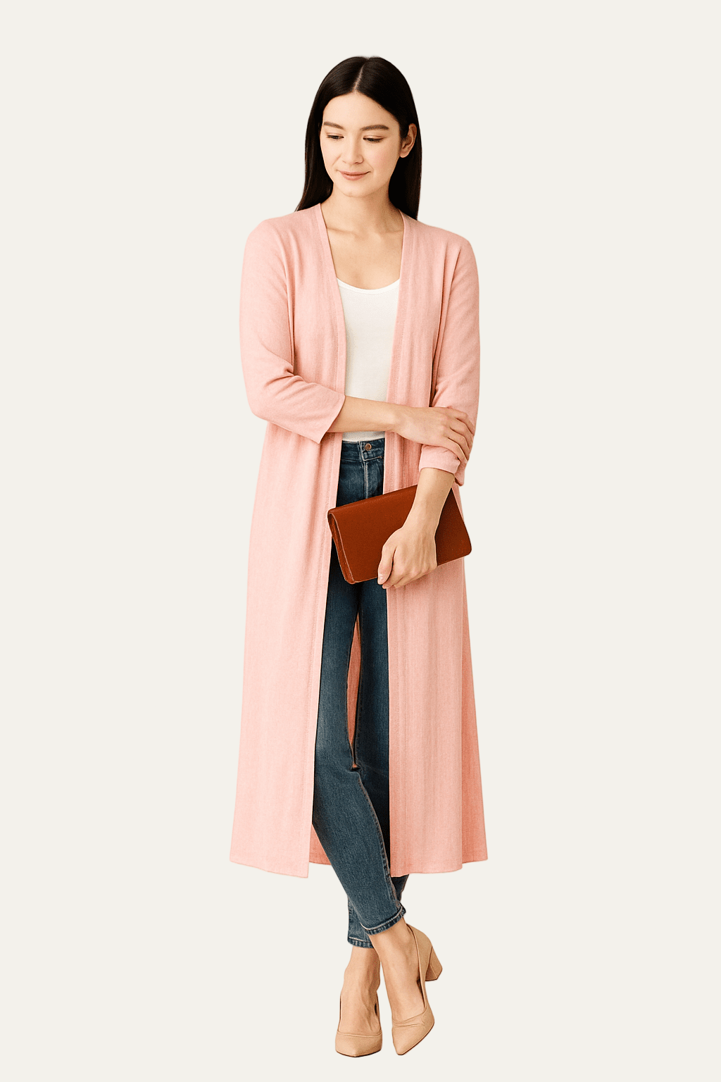 Gilet long ouvert pour femme