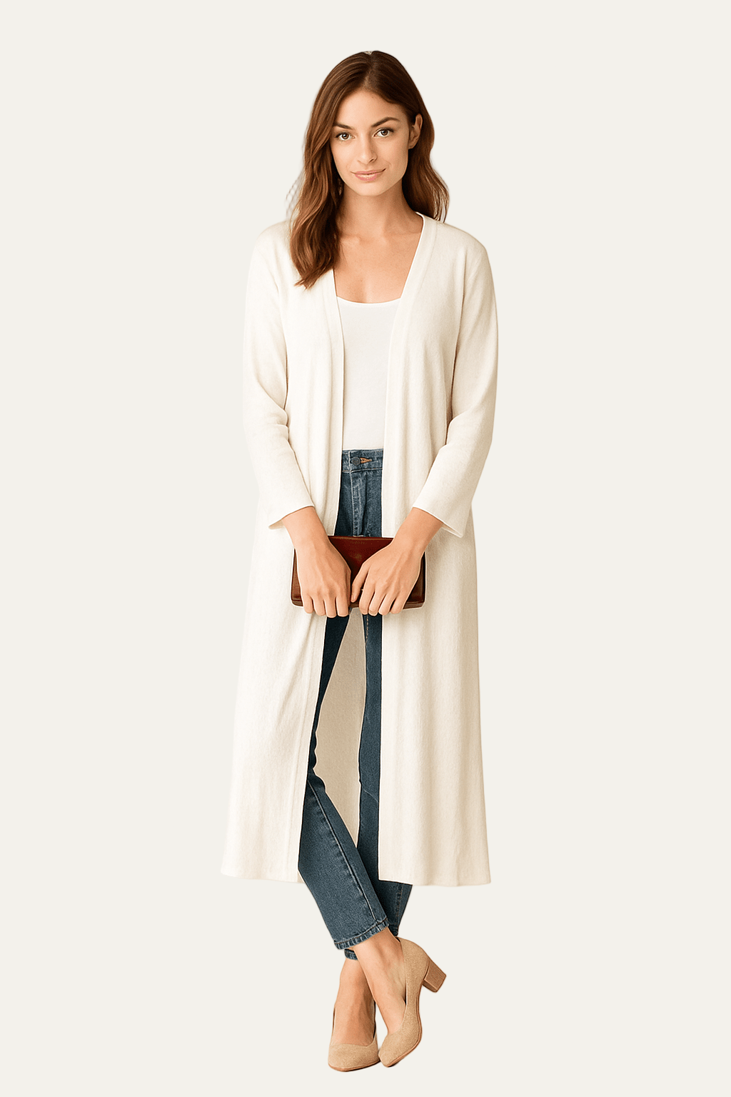 Gilet long ouvert pour femme