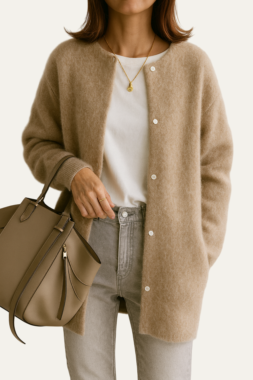 Gilet mi-long en maille peluche pour femme