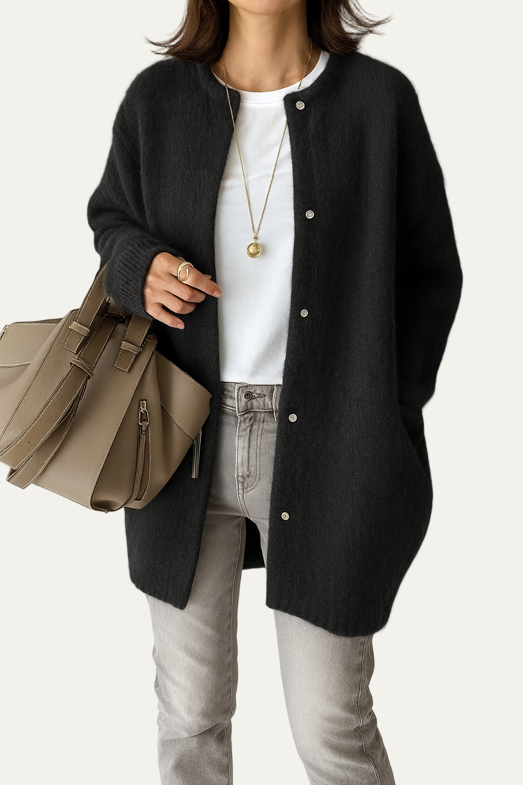 Gilet mi-long en maille peluche pour femme