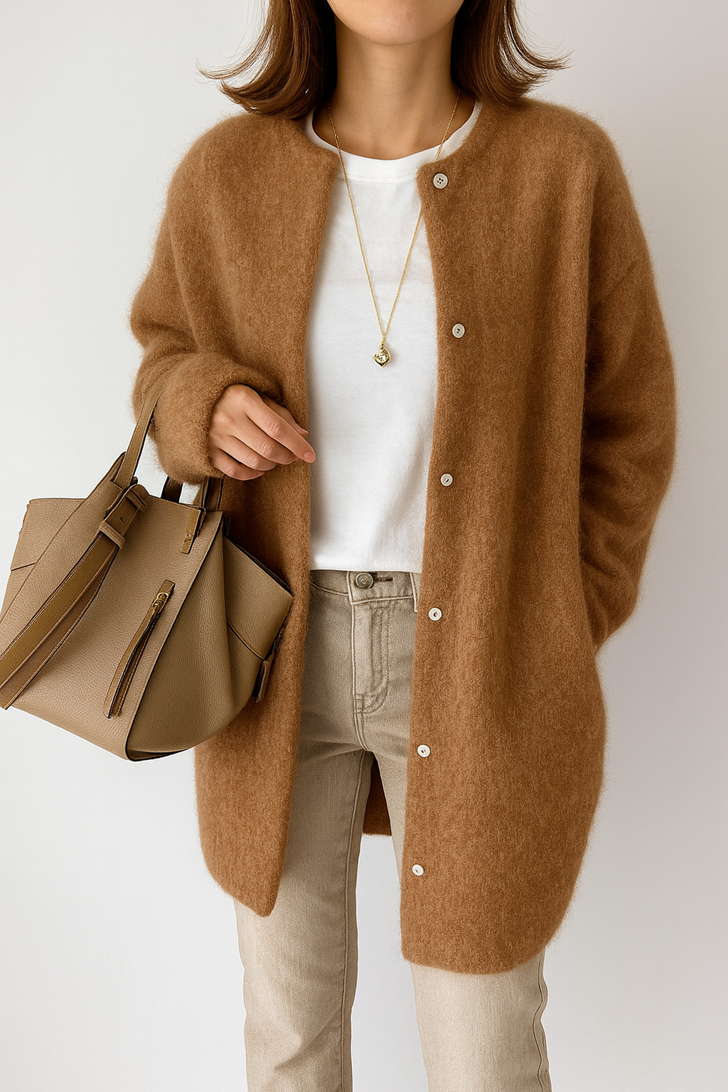 Gilet mi-long en maille peluche pour femme
