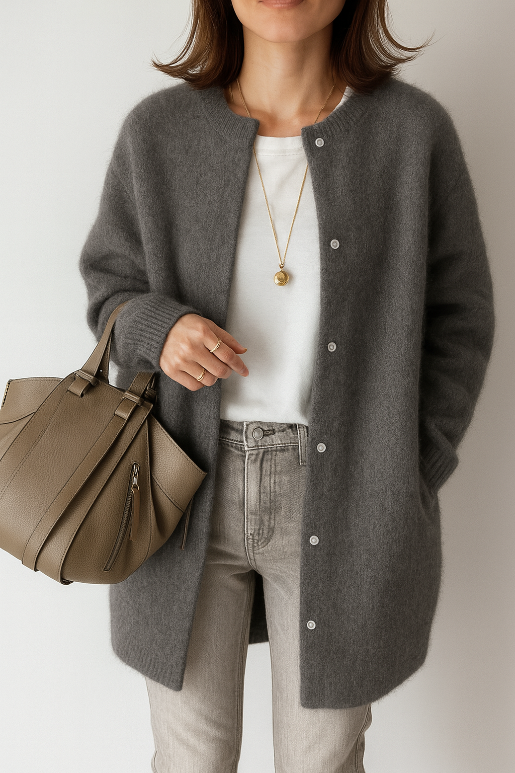 Gilet mi-long en maille peluche pour femme