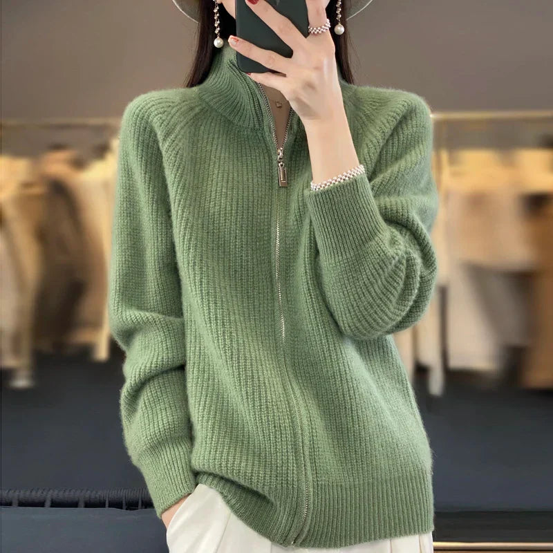 Gilet zippé à col roulé épais pour femme