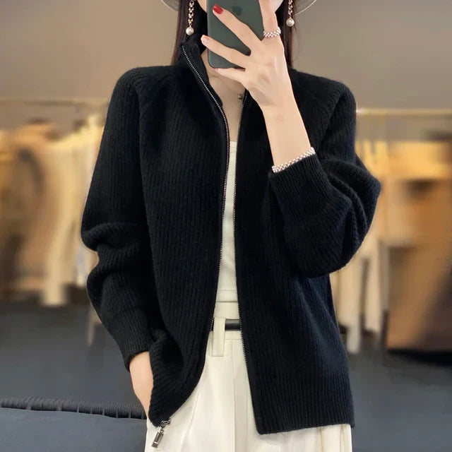Gilet zippé à col roulé épais pour femme