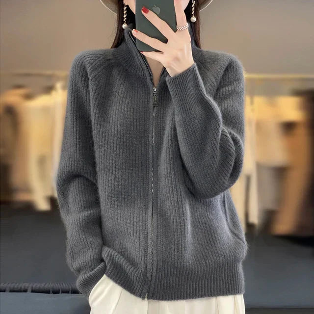 Gilet zippé à col roulé épais pour femme
