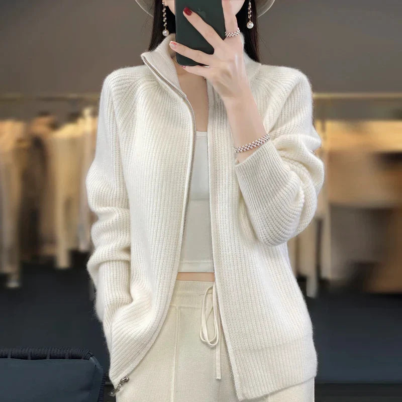 Gilet zippé à col roulé épais pour femme