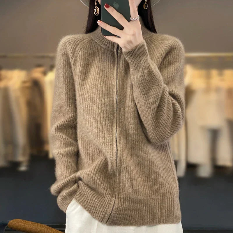 Gilet zippé à col roulé épais pour femme