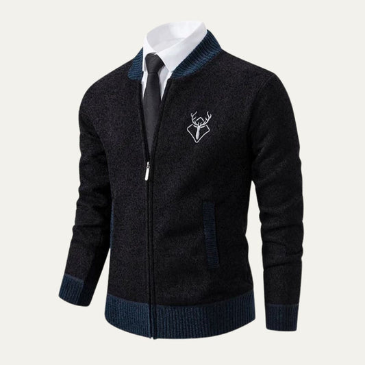 Gilet zippé en maille brodée de rennes pour homme