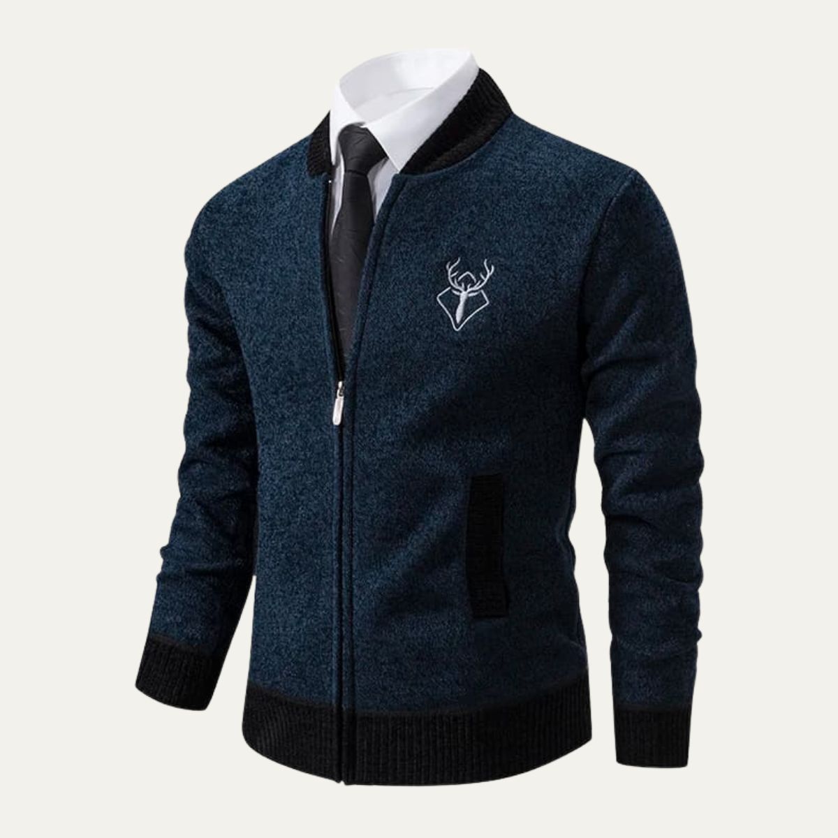 Gilet zippé en maille brodée de rennes pour homme