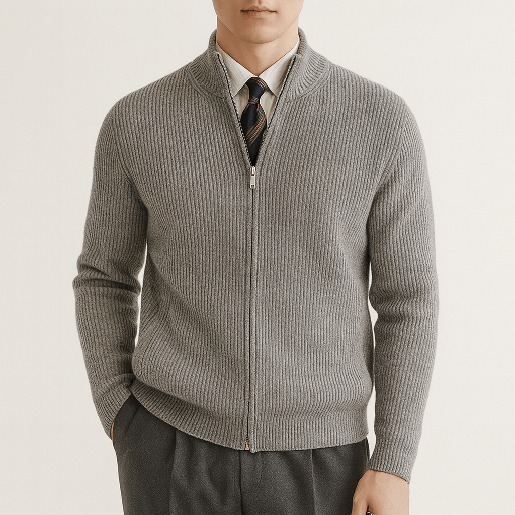 Cardigan zippé en pure laine pour homme