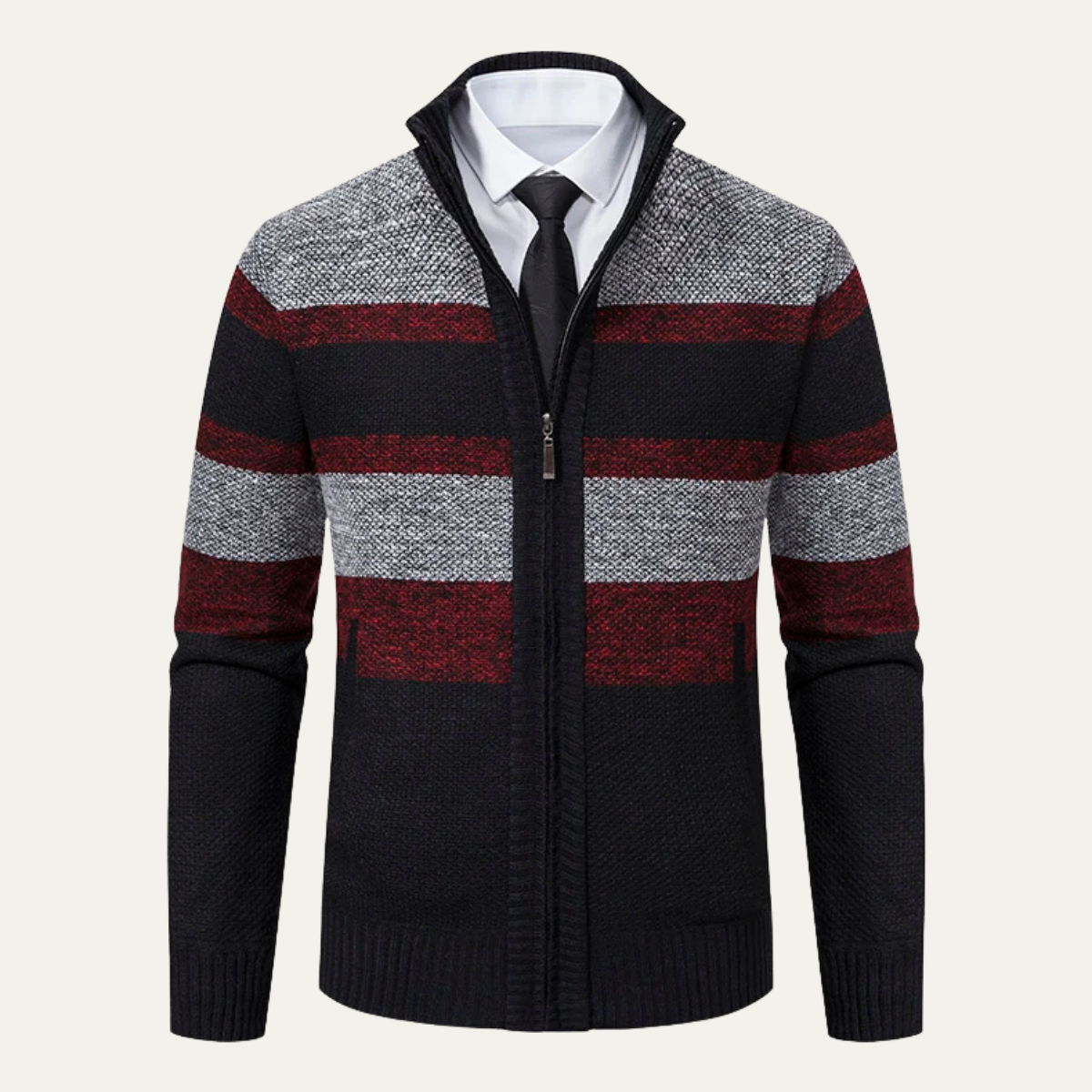 Gilet zippé rayé trois couleurs pour homme