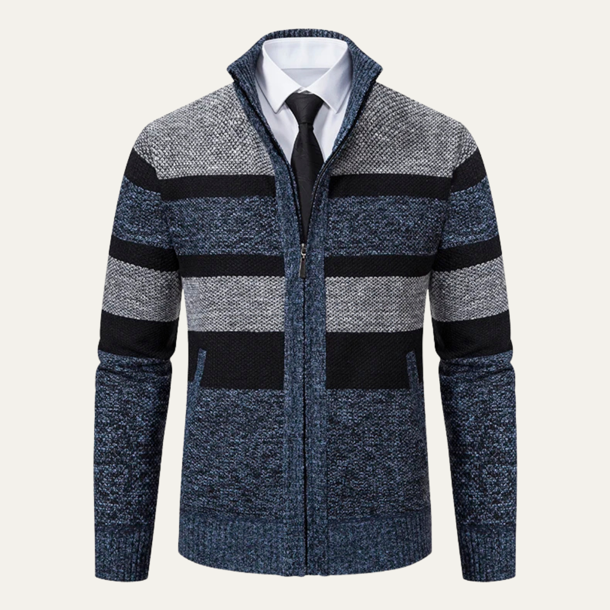 Gilet zippé rayé trois couleurs pour homme