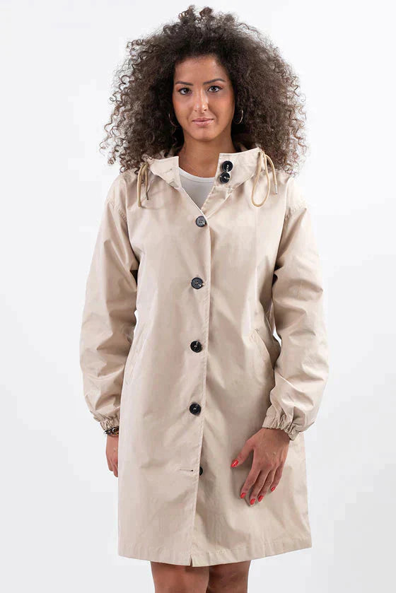 Imperméable mi-cuisse à capuche coupe trapèze pour femme