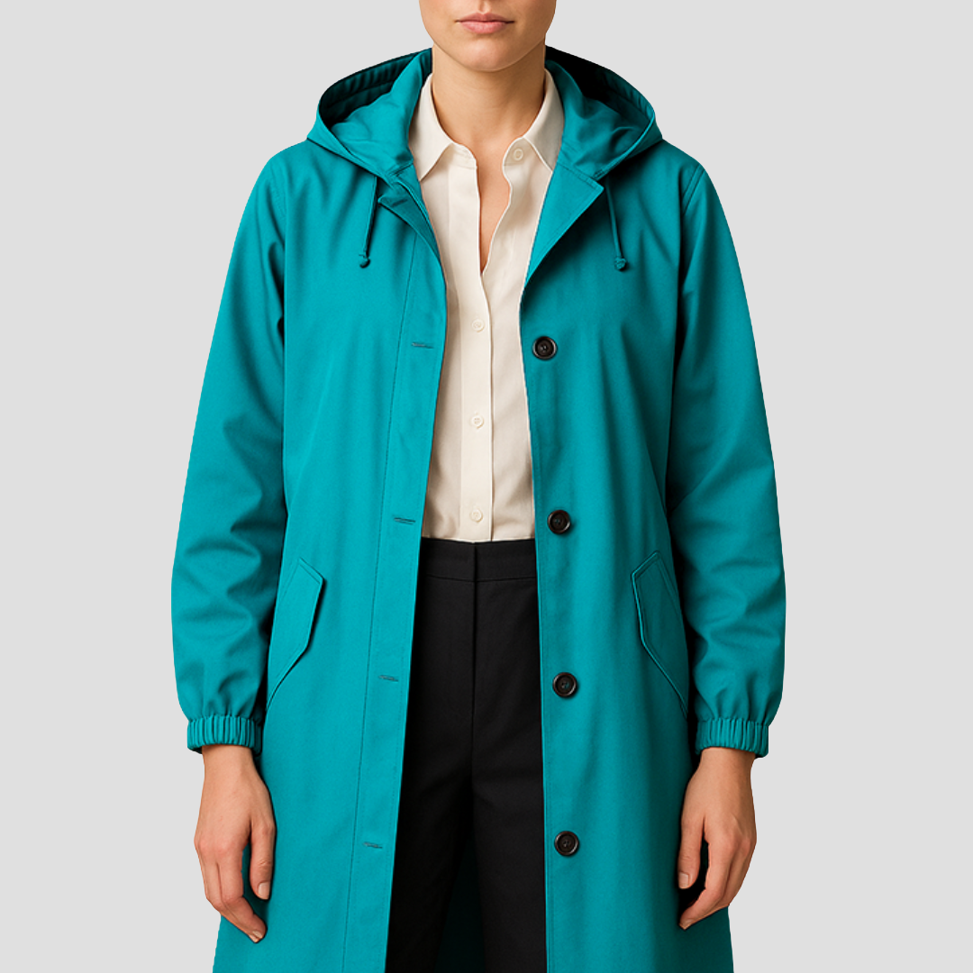 Imperméable mi-long élégant pour femme avec capuche