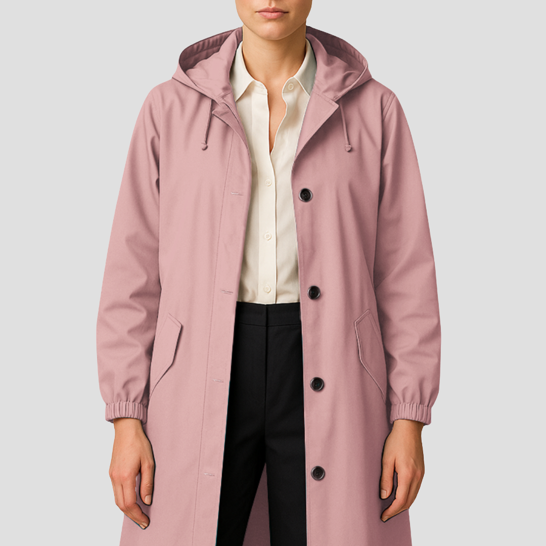 Imperméable mi-long élégant pour femme avec capuche