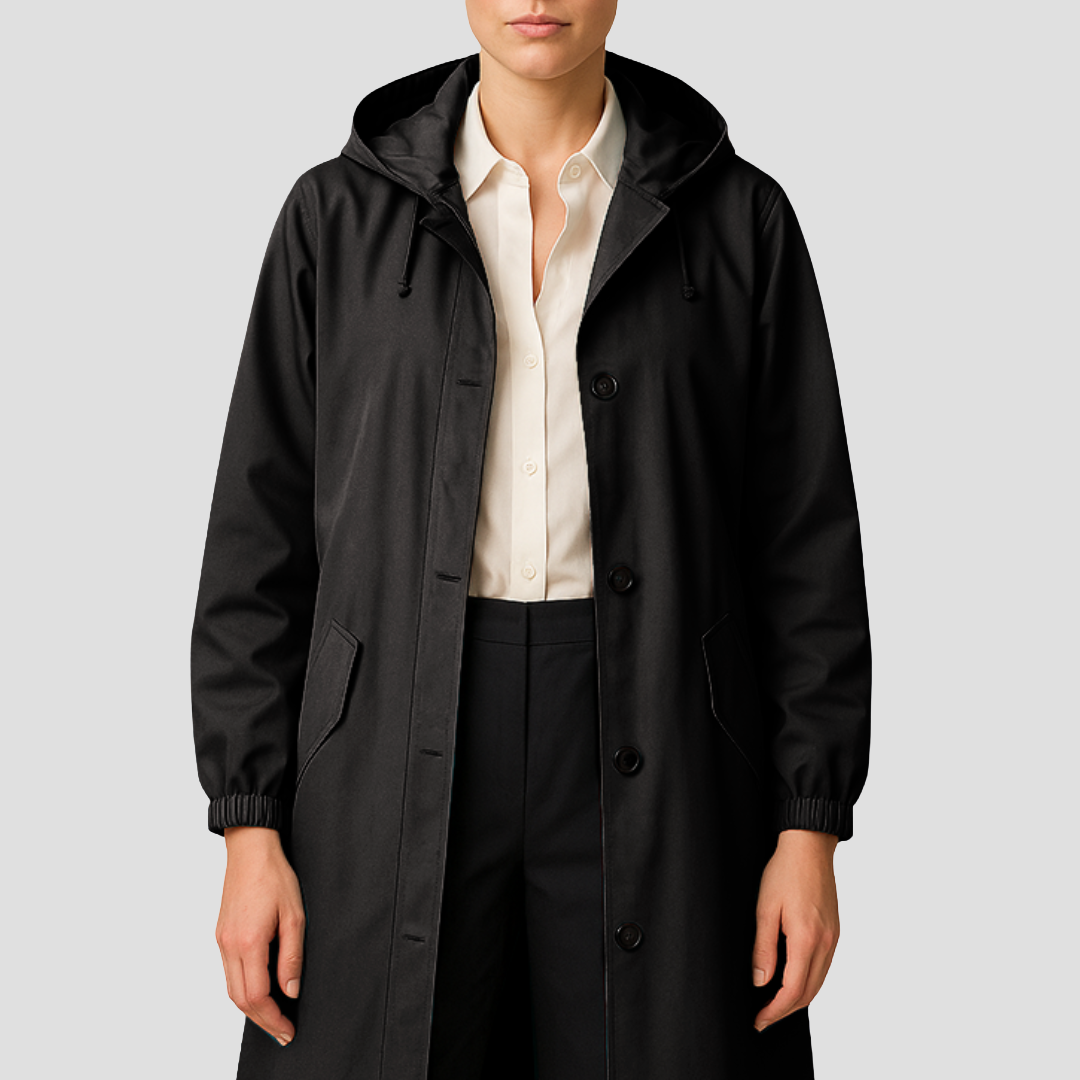 Imperméable mi-long élégant pour femme avec capuche