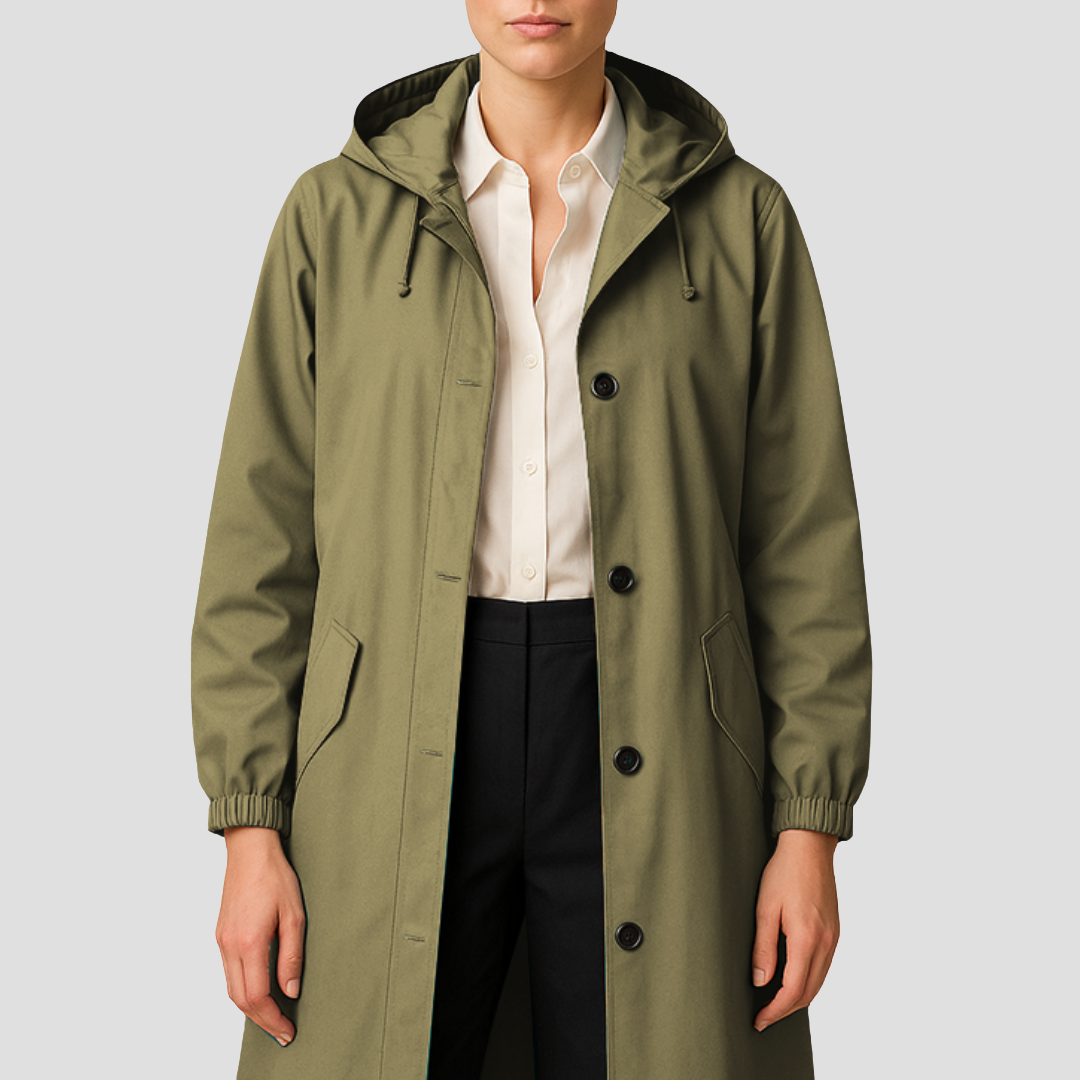 Imperméable mi-long élégant pour femme avec capuche