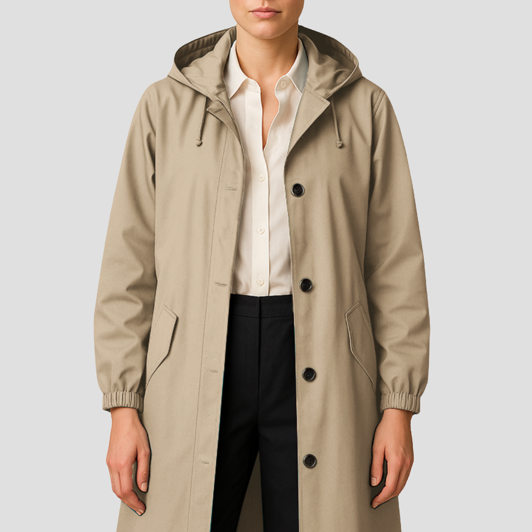 Imperméable mi-long élégant pour femme avec capuche