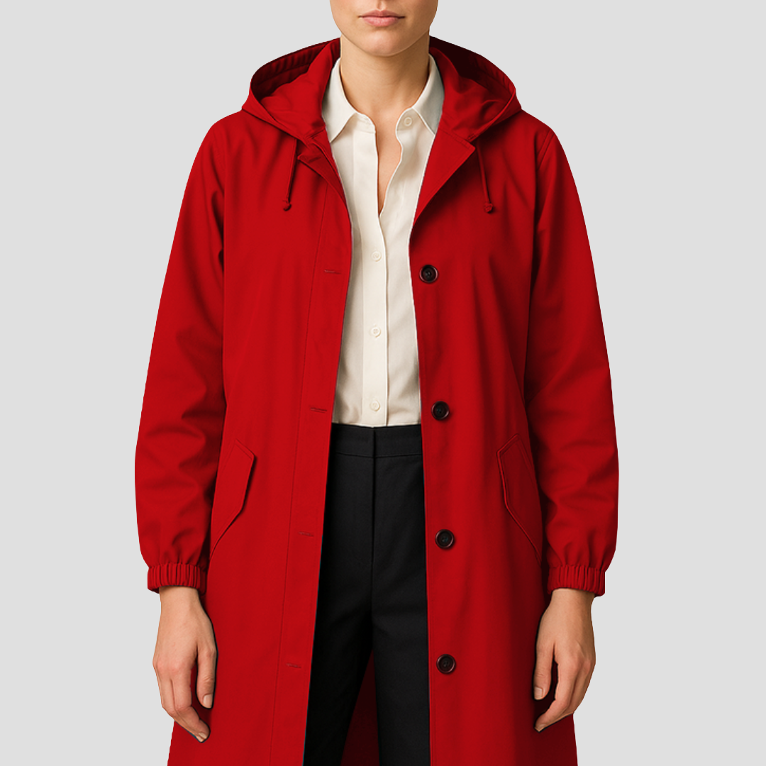 Imperméable mi-long élégant pour femme avec capuche